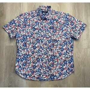 Nautica Button Down Shirt Mens XL Floral USA Short Sleeve Red & Blue
